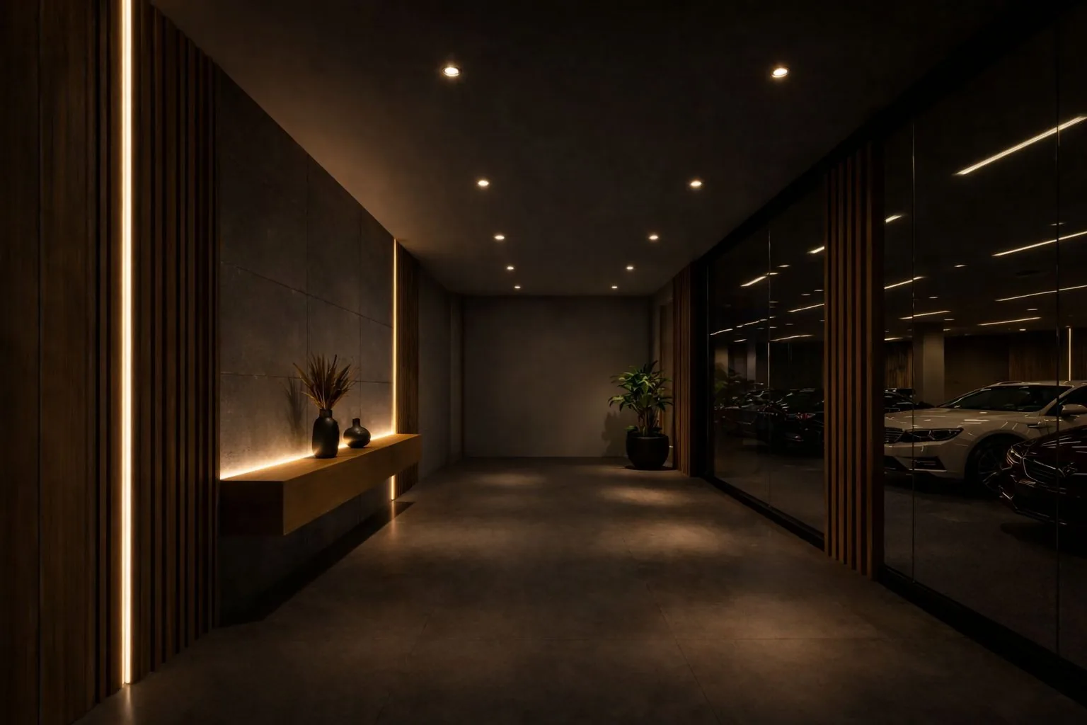 Ballouneh Lot 729 entrance hall nighttime lighting